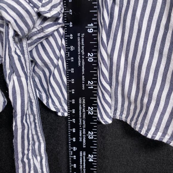 LOFT Womens Blouse Blue White Striped V Neck Wrap Front Tie 1/2 Sleeve Flowy XS - Picture 10 of 13